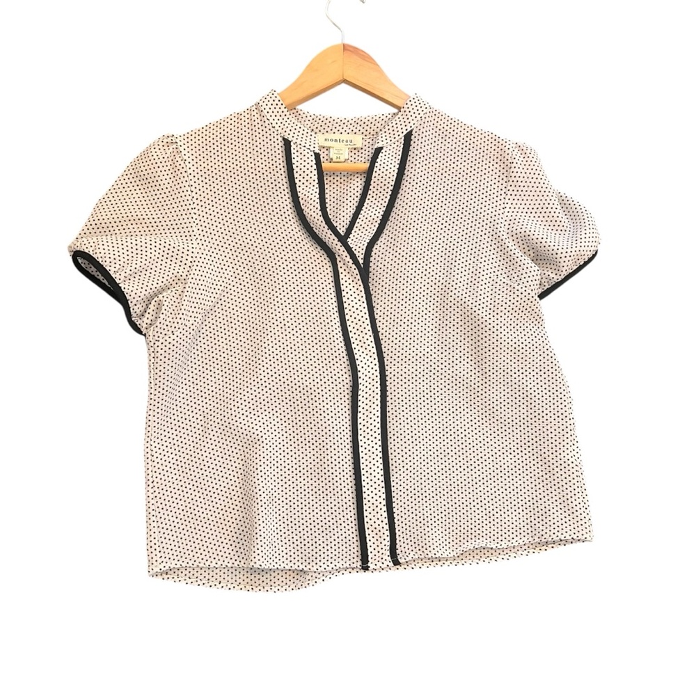 Monteau Black Trim Polka Dot Blouse